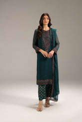 3 Piece Chiffon Embroidered Suit (FL0054)